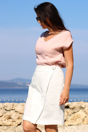Author's wrapping linen skirt Lotika in shorter version sewn and designed in our countryside region. natural material 100%