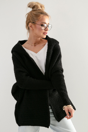 Knitted women's cardigan with hood one-colour design soft and comfortable with wool loose comfortable cut long sleeves high
