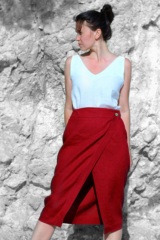 Linen wrap midi skirt Premium collection