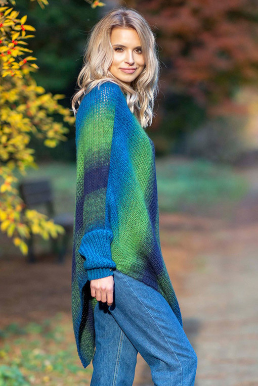 Wool poncho sweater with long sleeves
