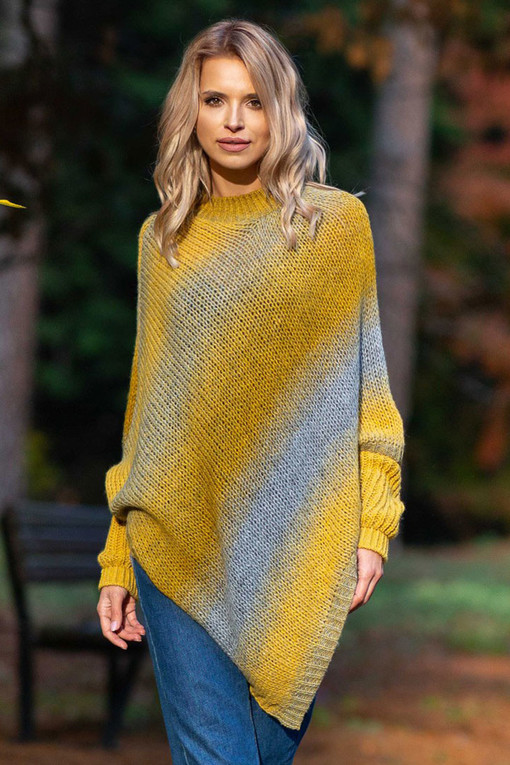 Wool poncho sweater with long sleeves