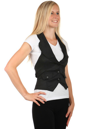 Women's monochrome business vest on buttons. Distinctive flaps in front. Also suitable for full-size, available up to size