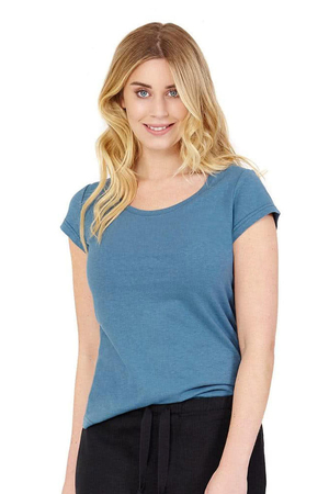 Hemp women's ECO T-shirt German brand HemPro Hemp and bio-cotton antibacterial breathable monochromatic blue options round