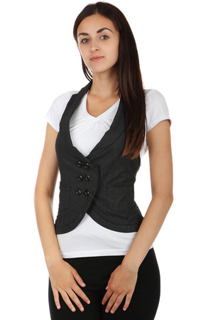 Women's striped vest with pockets. Button fastening. Material: 65% cotton, 35% polyester