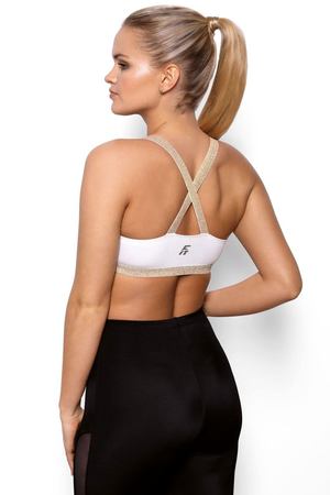 Modern fitness bra soft and comfortable on the body circumference and straps made of wide shimmering rubber reverse crossed