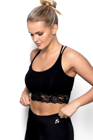 A pleasant elastic bra or top with lace around the perimeter eye-catching delicate lace with floral motif double elastic