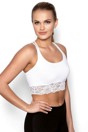 A pleasant elastic bra or top with lace around the perimeter eye-catching delicate lace with floral motif double elastic