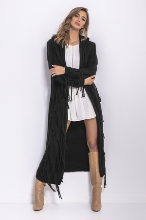 Knitted long women's cardigan with genuine sheep wool and alpaca maxi length cardigan wide hood long sleeves finished with