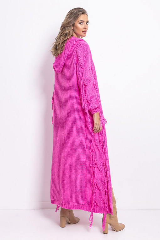 Knitted wool maxi cardigan with fringe
