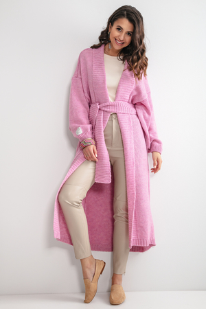 Very feminine long knitted cardigan with wool maxi length wide collar balloon sleeves finished cuffed soft and comfortable
