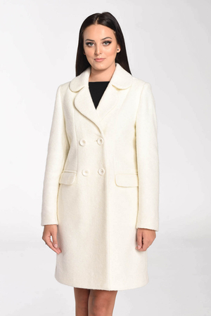 Romantic women's wool coat monochrome design cream wool natural material lined closure buttons pockets with lapels extended