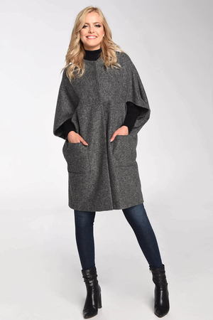 Women's wool poncho natural materials - 100% boiled sheep wool sustainable fashion fastening with metal patches external