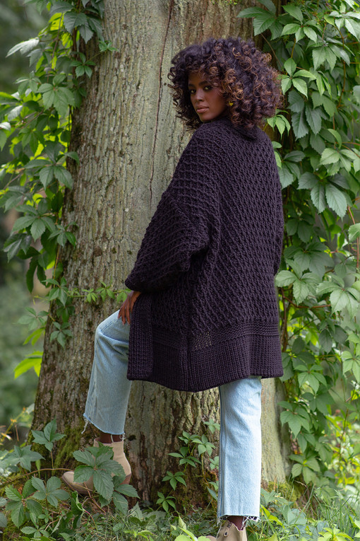 Knitted loose cardigan with wool and alpaca