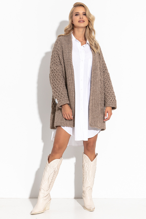 Women's short knit cardigan for cold days with real wool and alpaca monochrome design wide sleeves narrow shawl collar wide