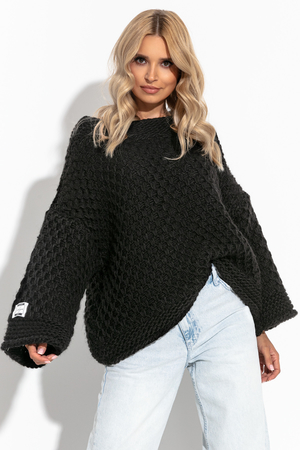 Women's oversized knitted sweater with real wool and alpaca monochrome Fobya brand Collection Chunky Knit dense knit weave