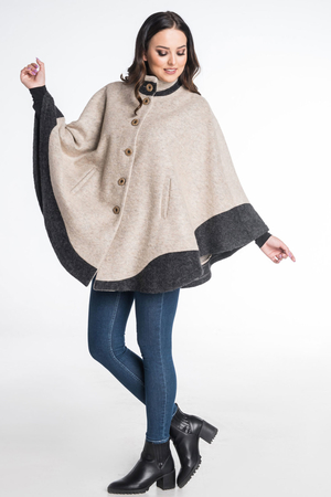 Women's wool pelerina with dark trim natural materials 100% wool warm lightweight wool spring/autumn universal size