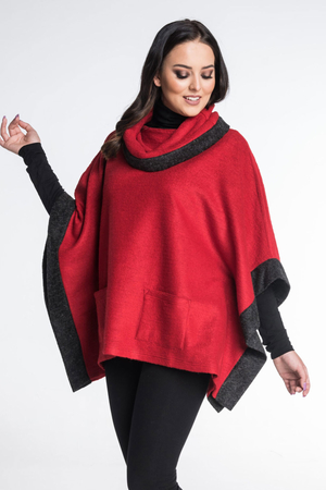Women's poncho with contrasting hems on the sides Made of 100% genuine wool soft and warm excellent material properties