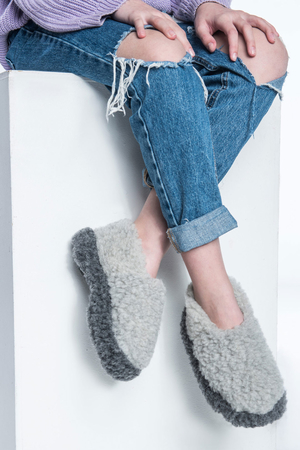 Unisex warm slippers made of real sheep wool will keep your feet warm for him and for her natural material warm and cosy soft