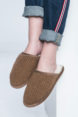 Soft wool slippers classic, universal design for men and women for home and for visitors filled with real sheep's wool