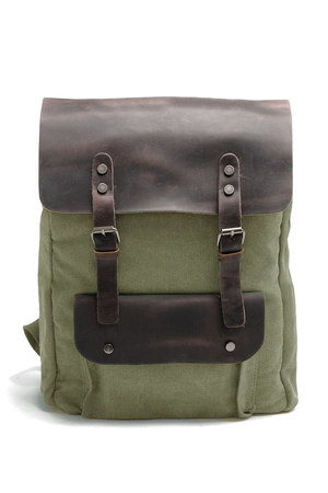 Large backpack in a combination of canvas and leather retro design material - thicker canvas supplemented with genuine