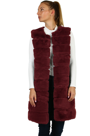 Women's one-color vest made of faux fur slightly widening cut round neckline without collar side sewn pockets satin lining
