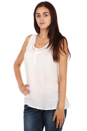 Women's stylish tank top with lace. Subtle lace is front and back. Wide straps. Free cut flattering figure. Material: 100%