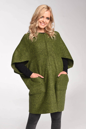 Women's wool poncho natural materials - 100% boiled sheep wool sustainable fashion fastening with metal patches external