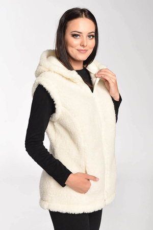 Women's warm lambskin waistcoat 100% sheep wool with hood two handy pockets artificial zip inside gently brushed outside with