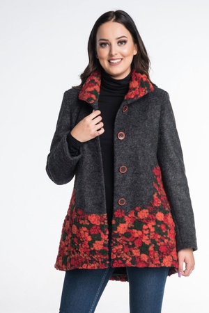 Women's wool coat from the Hand Made collection by Runo Styl comfortable A-line cut short length slightly extended back