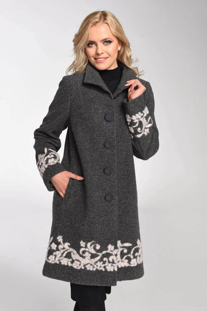 Women's stylish coat in wool with contrasting pattern button fastening low collar decrease pockets lined knee-length natural