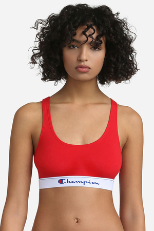 A bra for an active lifestyle by Champion narrow cut-out straps round neckline Wider, soft elastic under the breasts with