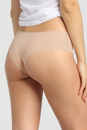 Women's solid-colour brazilian panties 2 pack from French brand DIM decorative, scalloped waistband double gusset laser-cut
