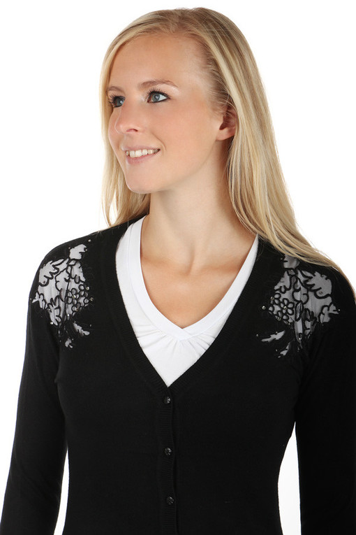 Long women's sweater transparent shoulders
