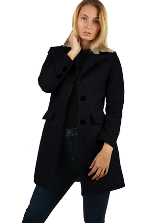 Elegant women's buisness coat shorter cut for mild winter or spring-autumn. one-colour design two buttons in contrasting