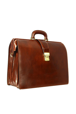 Men's full leather briefcase Time Resistance cowhide leather lock closure opening frame holds briefcase shape three separate