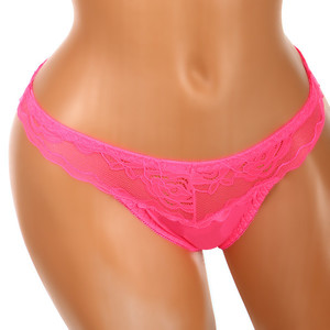 Alluring thong with lace in the form of flowers. Material: 80% polyamide, 20% elastane Sizes do not match the standard