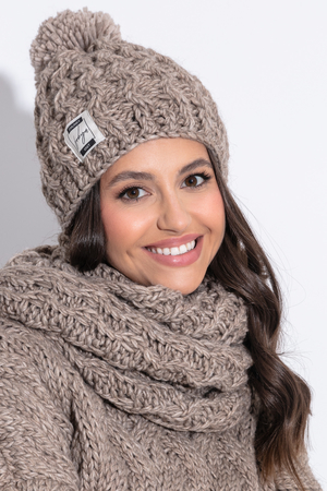 Women's winter knitted hat and scarf/tunnel set from the Chunky Knit collection monochrome flexible rough pattern handmade