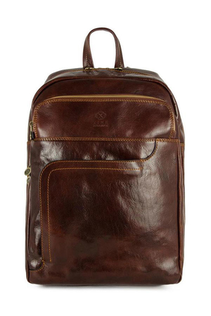 Time Resistance timeless unisex cowhide leather vachetta backpack main compartment with tablet compartment internal zipped