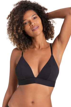 Triangle bralette without reinforcement without underwire from organic cotton deep V-neck bust gathers elasticated wide hem
