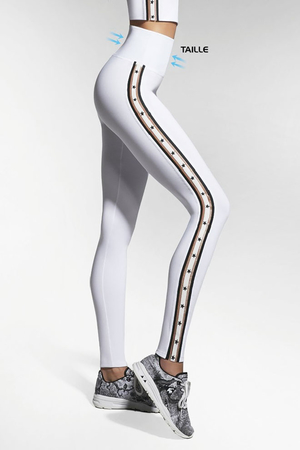 Sport leggings with stars elegant stripe skinny waist extended waistband functional material ARCHROMA - wicks moisture away