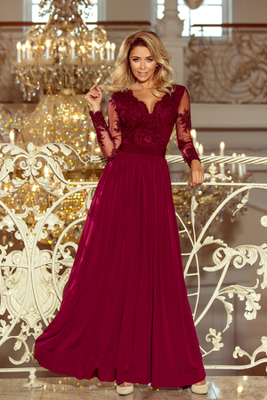 Elegant prom dress that will leave an impression lace top with floral motif complemented with sequins style sleeves with lace
