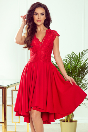 Cute ball gown with extended skirt with lace bodice lined lace short lace sleeves with concealed zip fastening at the back