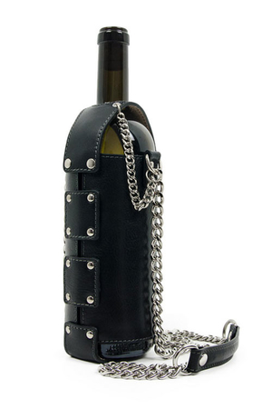 Unconventional wine bag for almost all types of wine bottles from Vachetta cowhide leather strong chain strap with leather