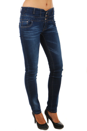 Beautiful dark jeans with raised waist. Zip fastening and buttons. Tie loops. Material: 98% cotton, 2% elastane.