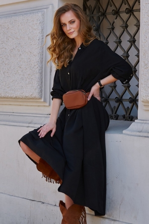 Long shirt dress with buttona with collar with three-quarter dropped sleeves sleeves can be rolled up and fastened with a