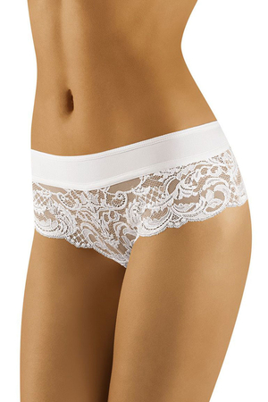 Women's lace panties from the Polish brand Wolbar flat seams smooth waist opaque back short front double gusset romantic