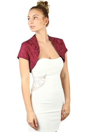 Social women's bolero with a floral lace motif. all lined with satin fabric short sleeves will subtly cover your shoulders