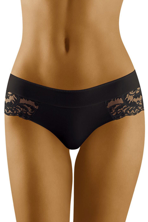 Women's lace panties from Polish brand Wolbar monochrome smooth centre front and back smooth sewn waistband floral lace