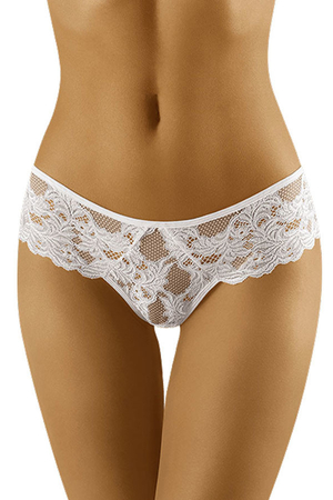 Luxury lace panties from Polish brand Wolbar. monochrome narrow elasticated waistband double gusset smooth gusset sewn on the
