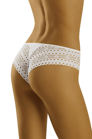 Cotton lace brasil from Polish brand Wolbar monochrome narrow elastic waist lace waistband cotton double wedge higher hips